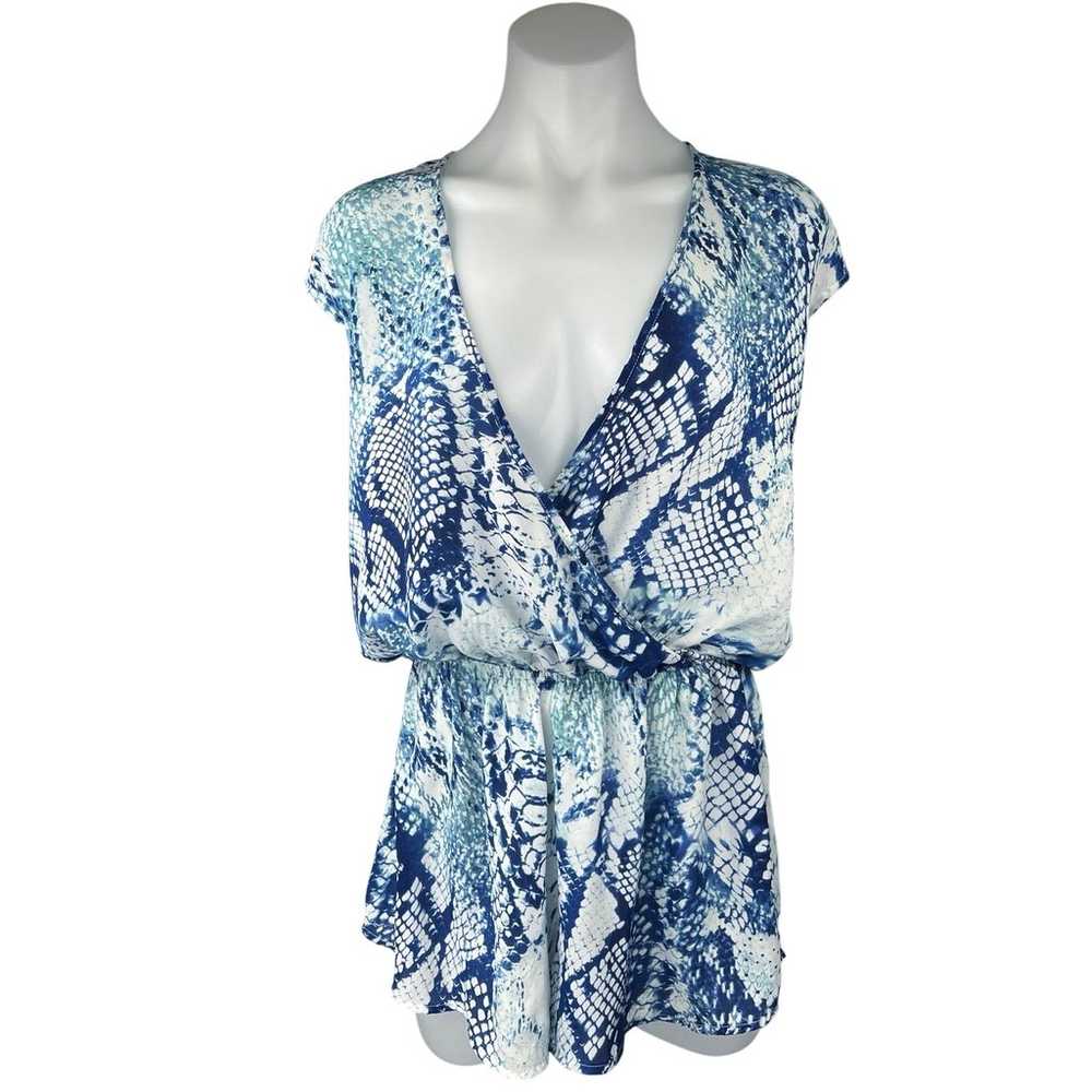 Olivaceous Blue Snakeskin Print Sleeveless Faux W… - image 1