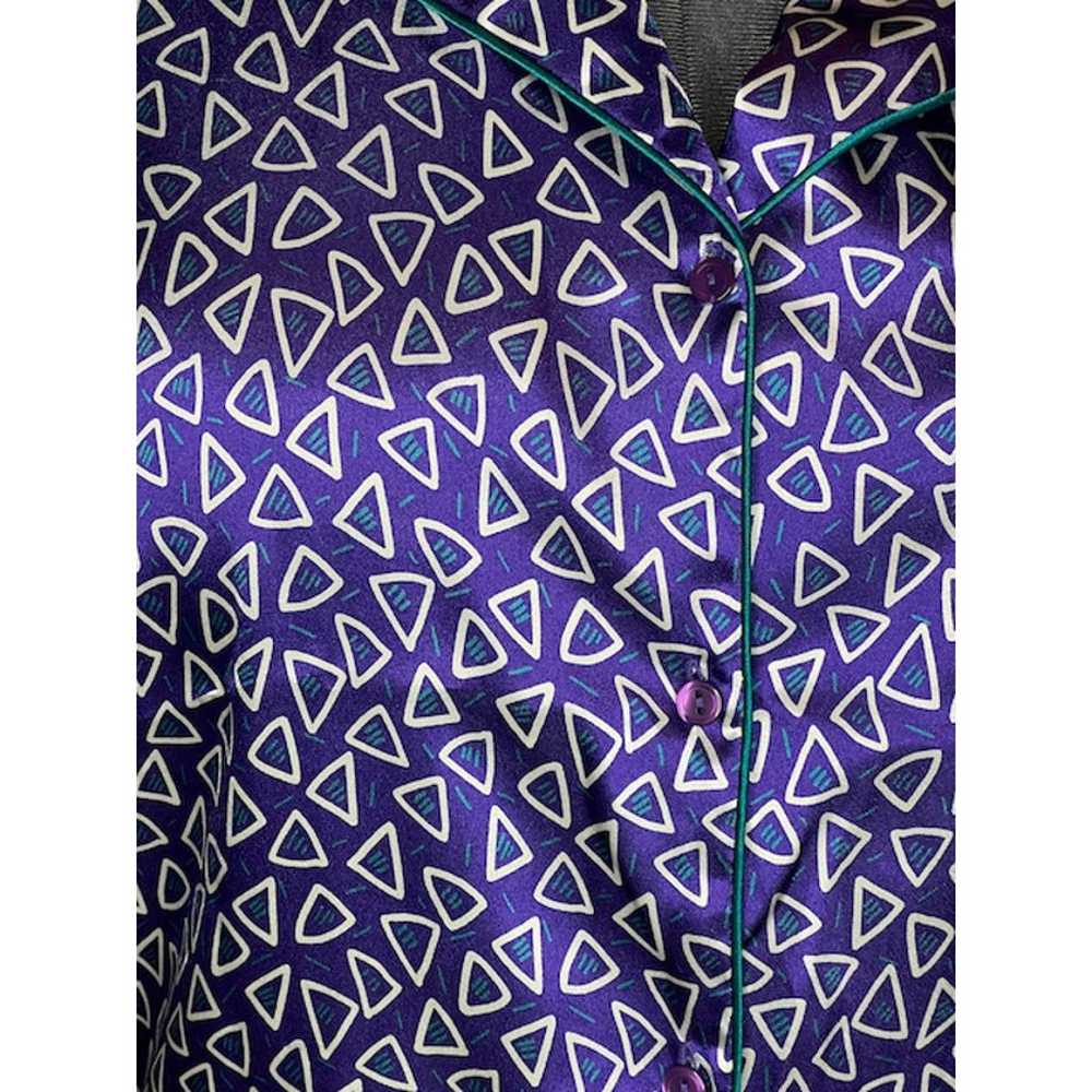 blouse satin geometric 1980s purple teal green wh… - image 2