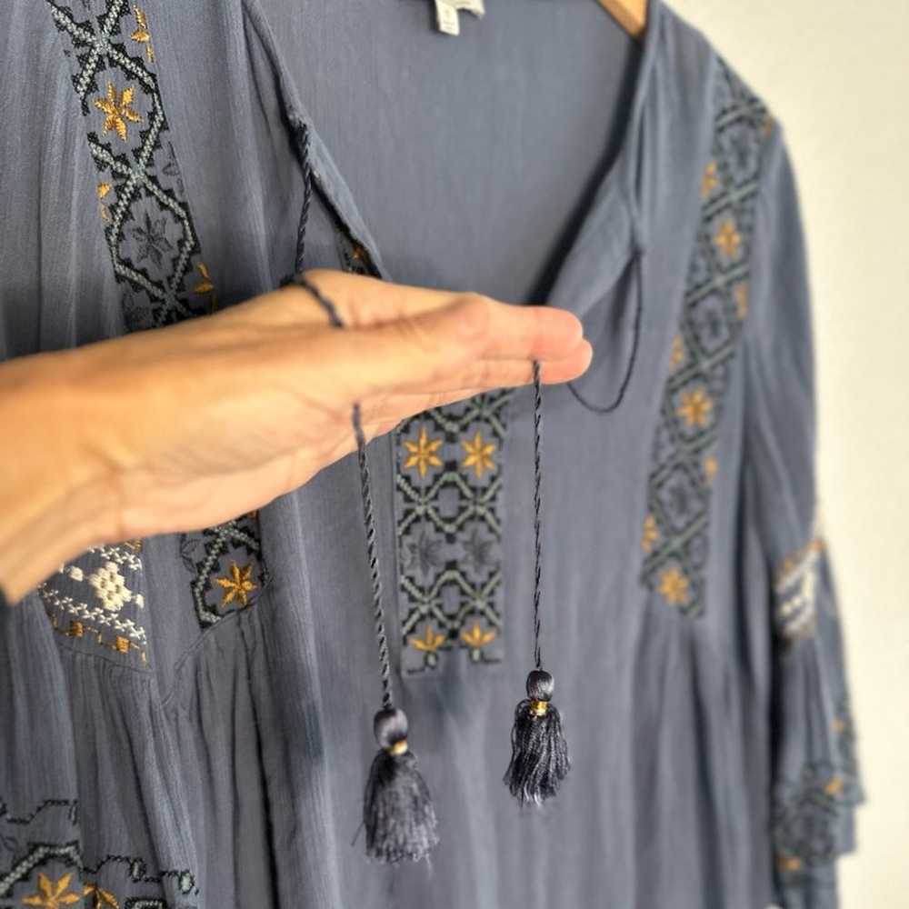 Lucky Brand Embroidered Boho Babydoll Dress Blue … - image 3