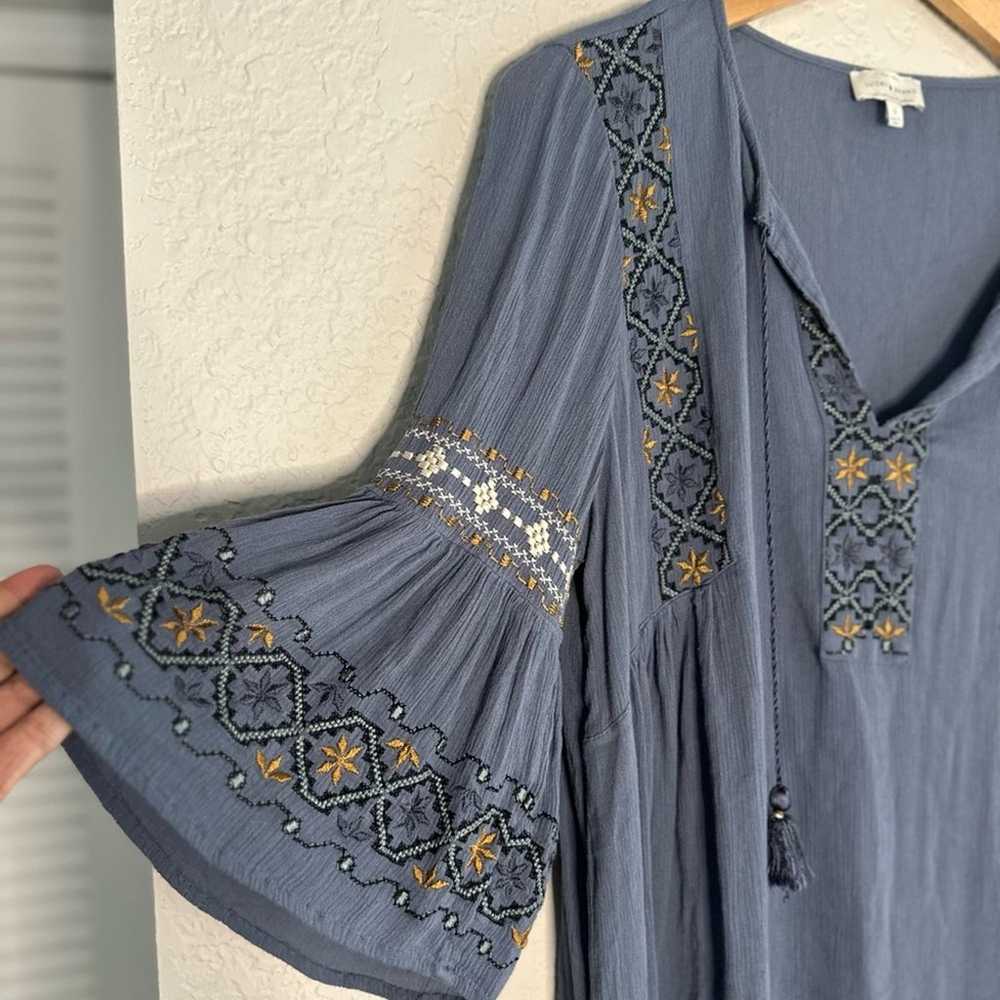 Lucky Brand Embroidered Boho Babydoll Dress Blue … - image 4