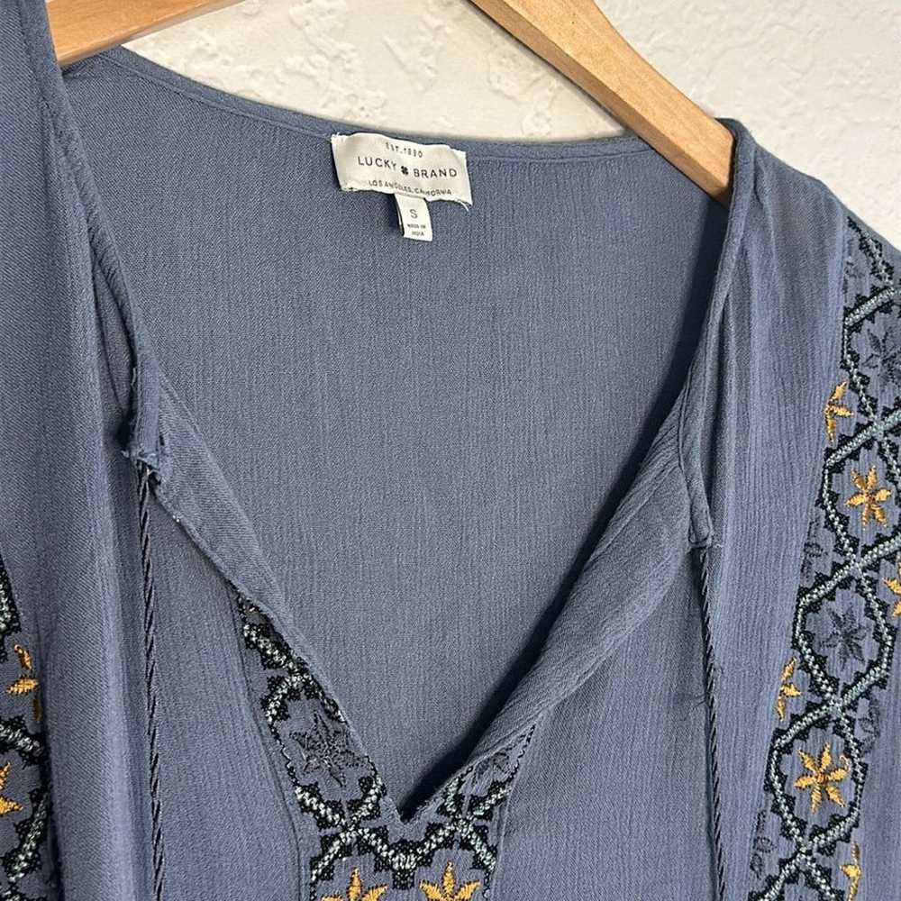 Lucky Brand Embroidered Boho Babydoll Dress Blue … - image 5