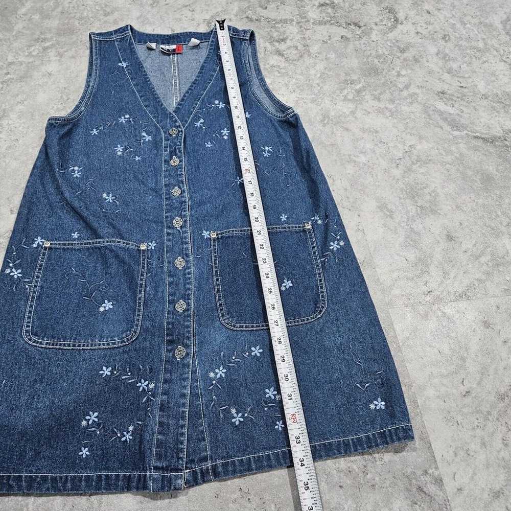 Vtg J.L.N.Y. Denim Jumper Dress Sz M  With Blue F… - image 6