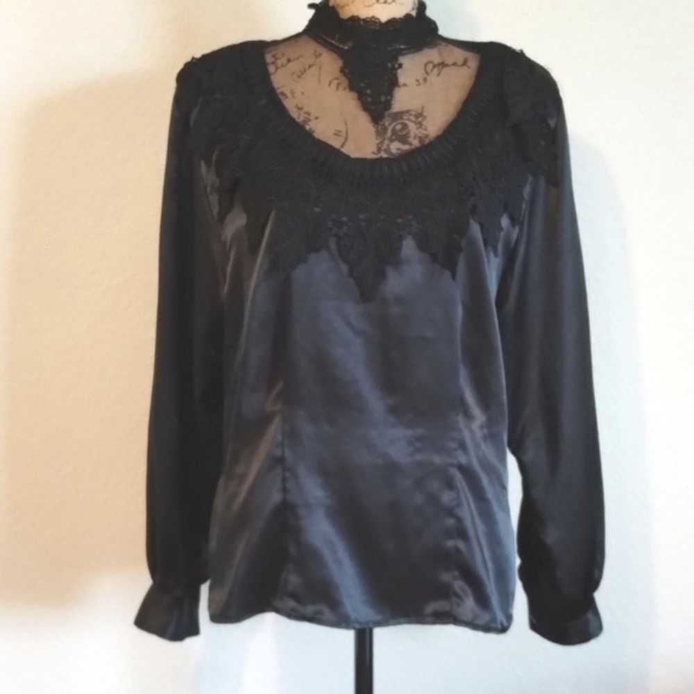 San Andre Vintage Victorian Black Satin & Embroid… - image 1