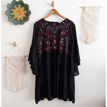 Umgee Plus Boho Embroidered Floral Black Dress Siz