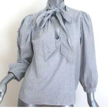 ULLA JOHNSON JULIE TIE-NECK BLOUSE GRAY/WHITE LURE