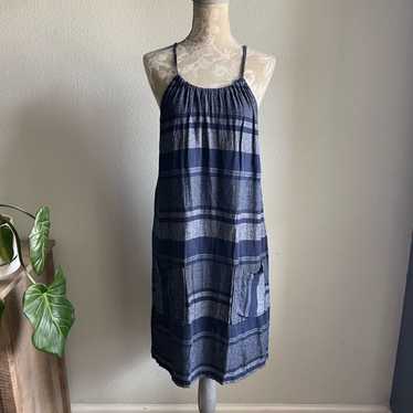 LOFT Linen Blend Striped Shift Dress in Blue