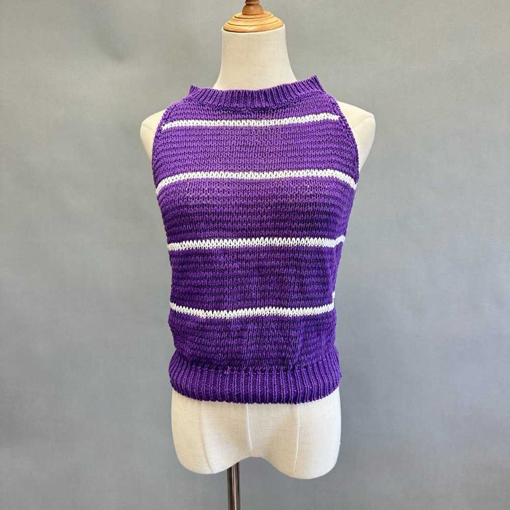 Christian Dior vintage 80s loose knit purple stri… - image 1