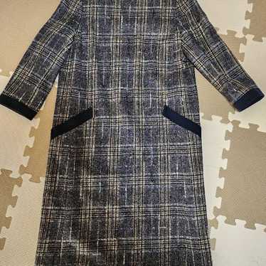 Navy check three-quarter sleeve knee-length dress 