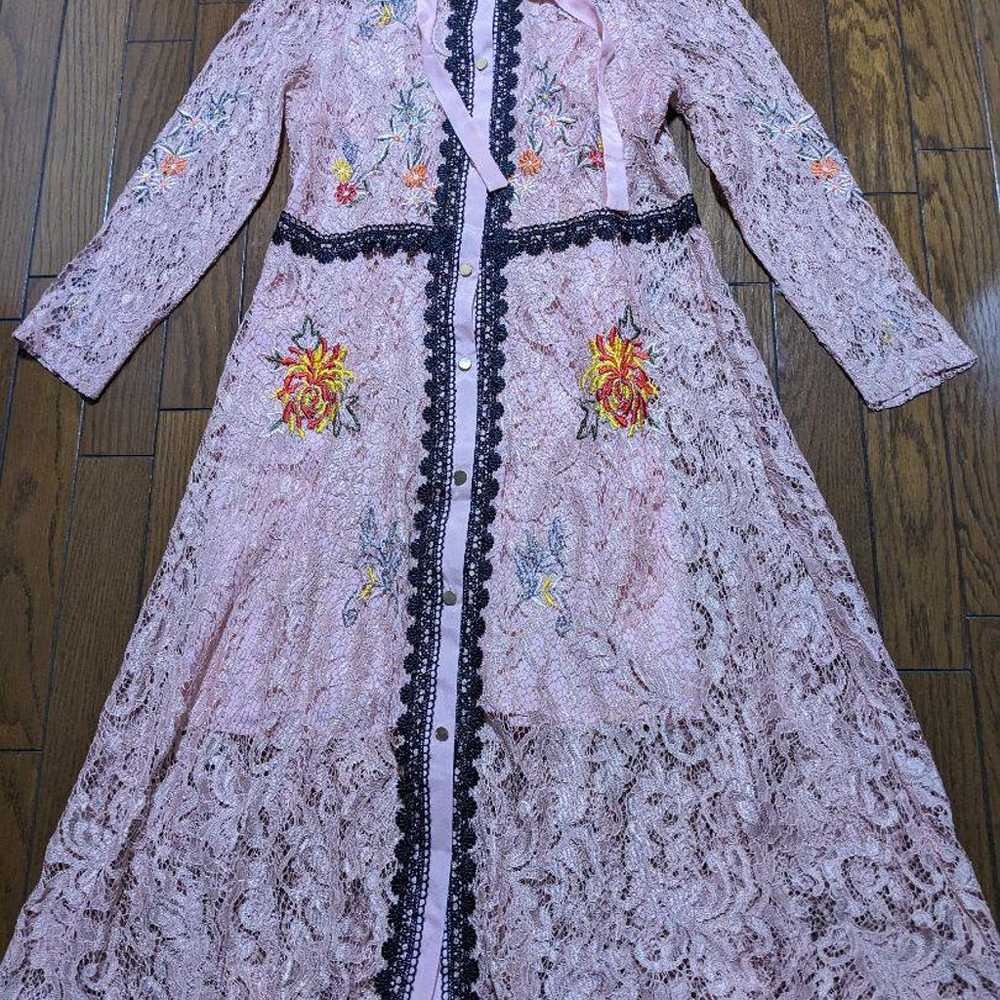 H.J.W Pink Lace Embroidered Long Dress - image 1