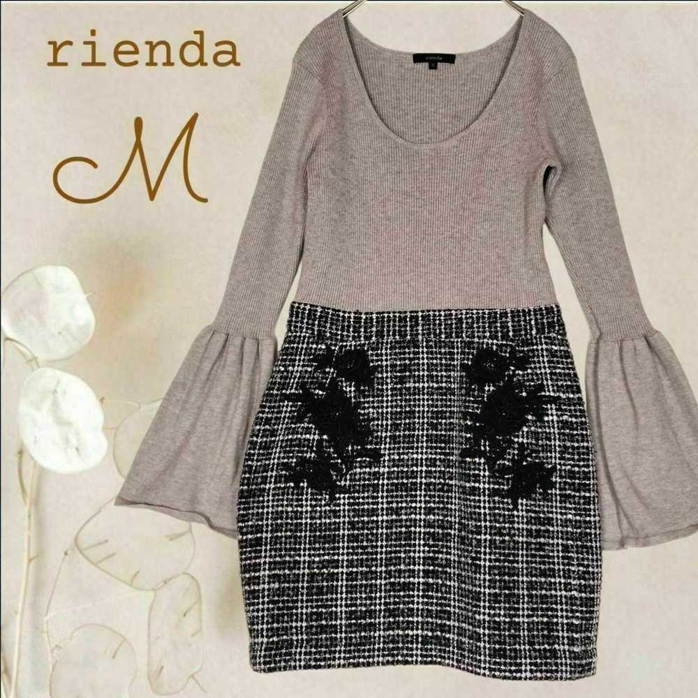 b5007【Rienda】One-piece M Gray Rib Knit Tweed Mixe… - image 1