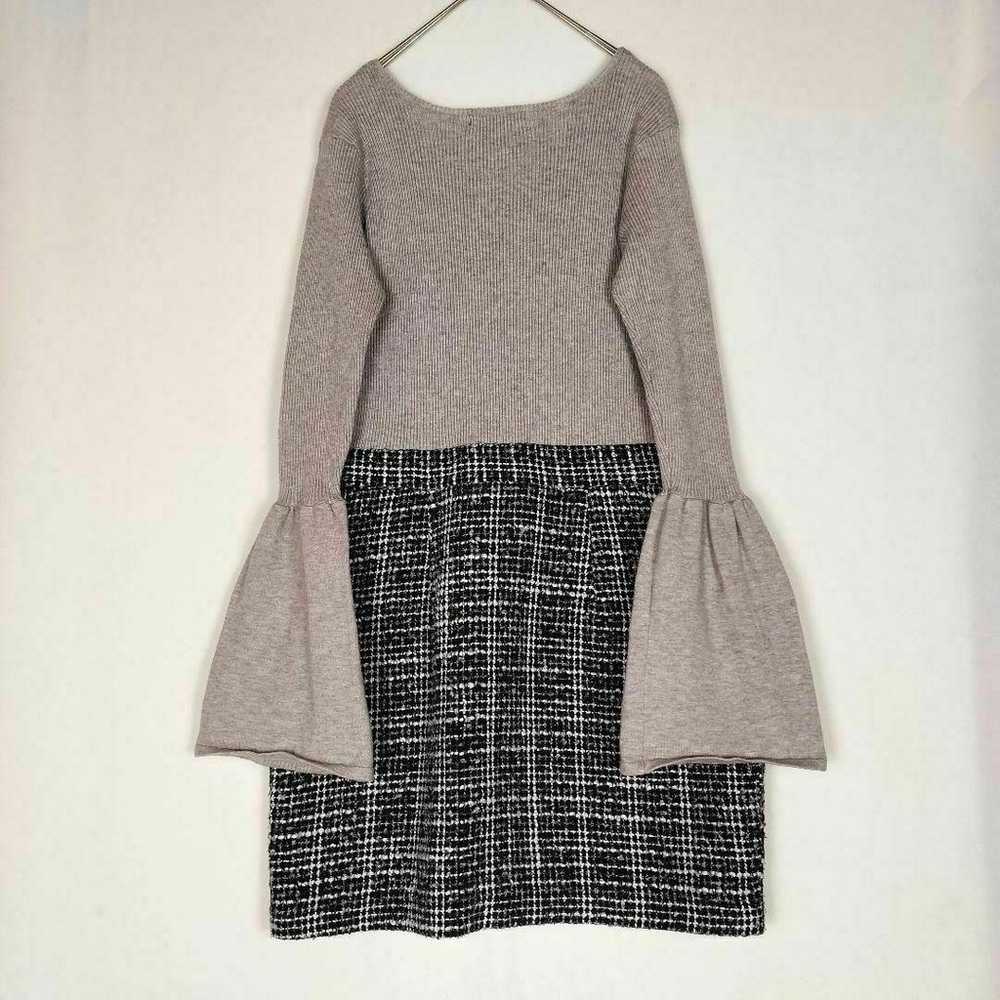 b5007【Rienda】One-piece M Gray Rib Knit Tweed Mixe… - image 5