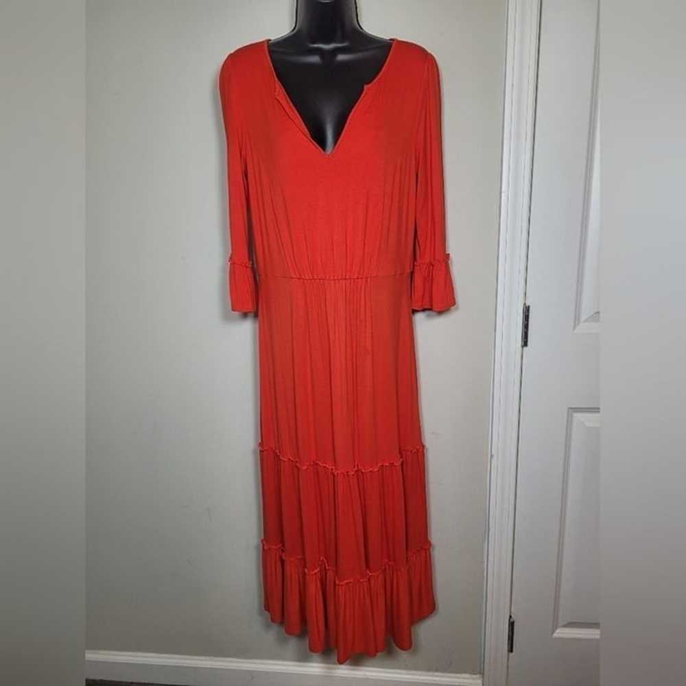 Boden Red Tiered Ruffle Maxi Dress sz 8 - image 1