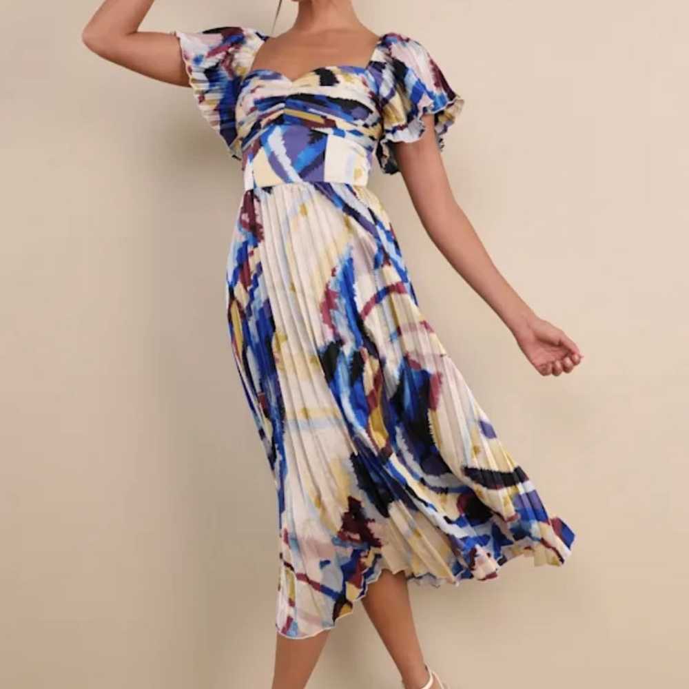 Lulus Multi Abstract Print Satin Midi Dress- size… - image 1