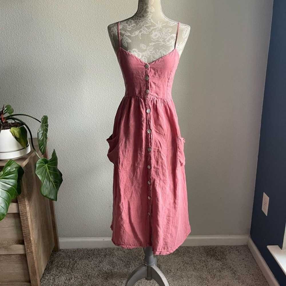 Zara Linen Tie Back Button Front Midi Sun Dress i… - image 3