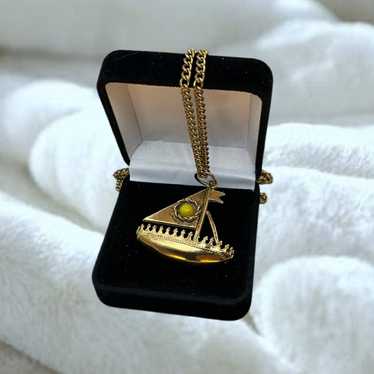 Gold Tone Reversible Sailboat with Gold Tone Chain