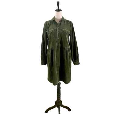 Part Two Corduroy Velvet Button-Up Dress Olive Gre