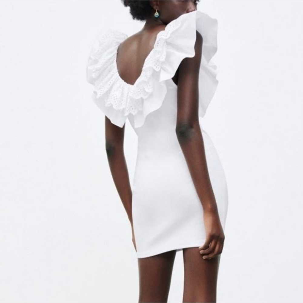 ZARA White Ruffle Sleeve Ribbed Dress Size M - image 2