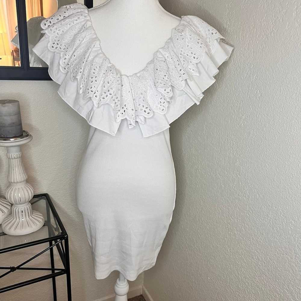 ZARA White Ruffle Sleeve Ribbed Dress Size M - image 3