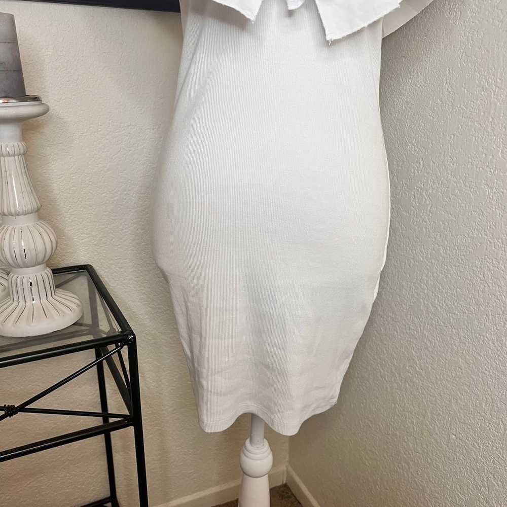 ZARA White Ruffle Sleeve Ribbed Dress Size M - image 5