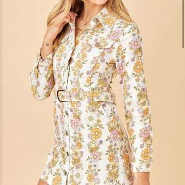 Baevely Groovy Baby Floral Print Belted Mini Dress