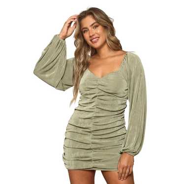 Peach Love Sage Shirred Long Sleeve Mini Dress / S