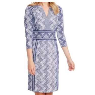 J Mclaughlin blue chevron catalina cloth sheath d… - image 1