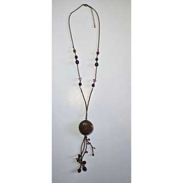 Brown And Pink Crystal And Pendant  Y-Drop Neckla… - image 1