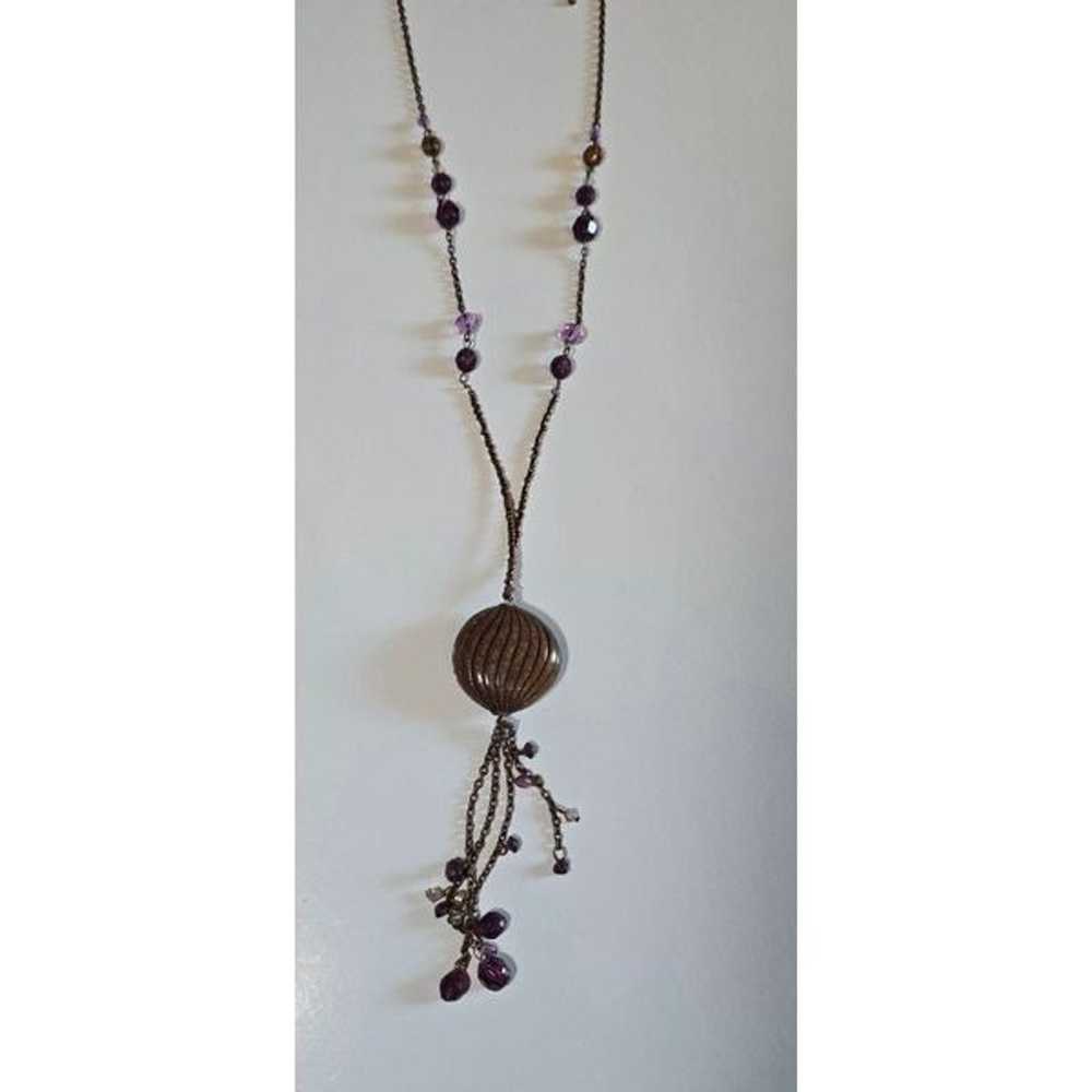 Brown And Pink Crystal And Pendant  Y-Drop Neckla… - image 2