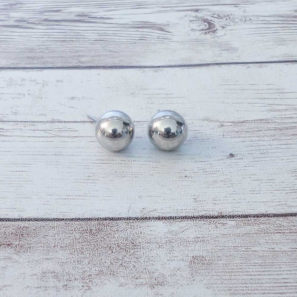 Vintage Stud Earrings Silver Tone Ball 3/8" - image 1