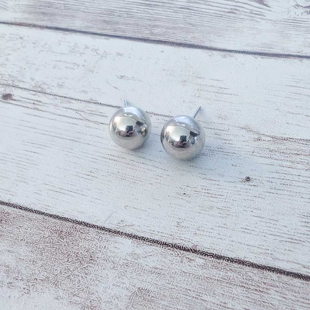 Vintage Stud Earrings Silver Tone Ball 3/8" - image 2