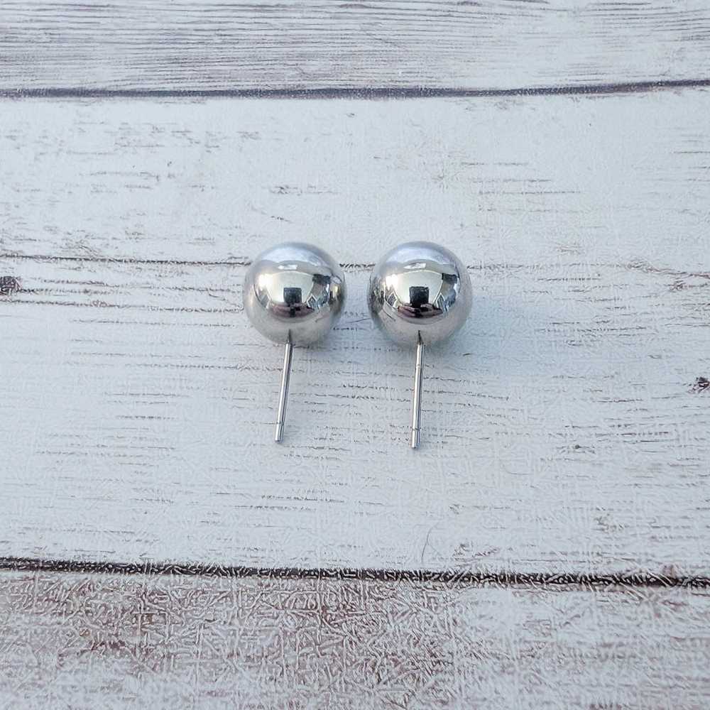 Vintage Stud Earrings Silver Tone Ball 3/8" - image 3