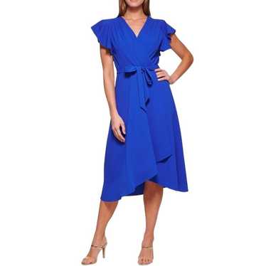 DKNY Blue Iris Faux Wrap Flutter Sleeve Cocktail P