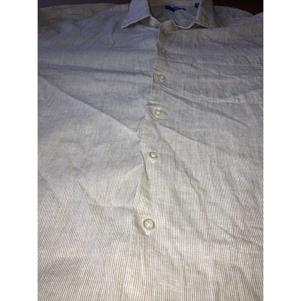 Toscano Cotton Linen Beige Button Down Shirt, Str… - image 4