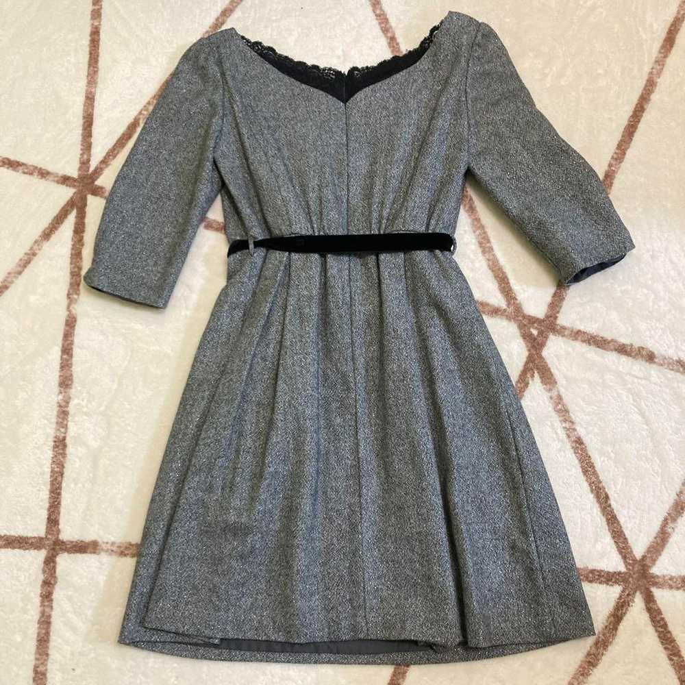 Gray V-neck A-line dress - image 2