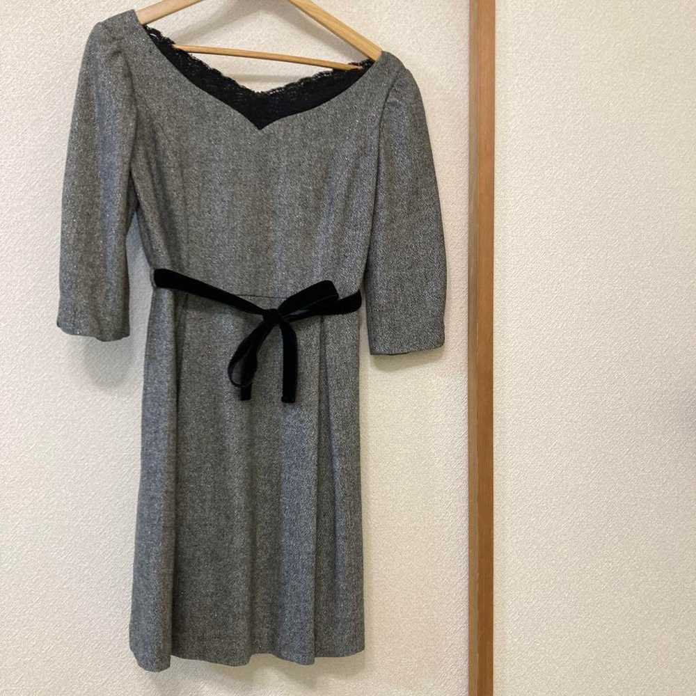 Gray V-neck A-line dress - image 3