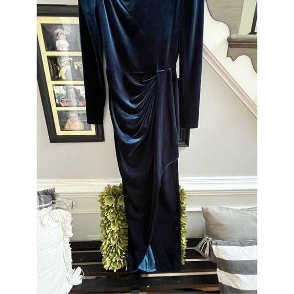 Teal Blue Velvet Puff Sleeve Drape Front Maxi Dre… - image 2