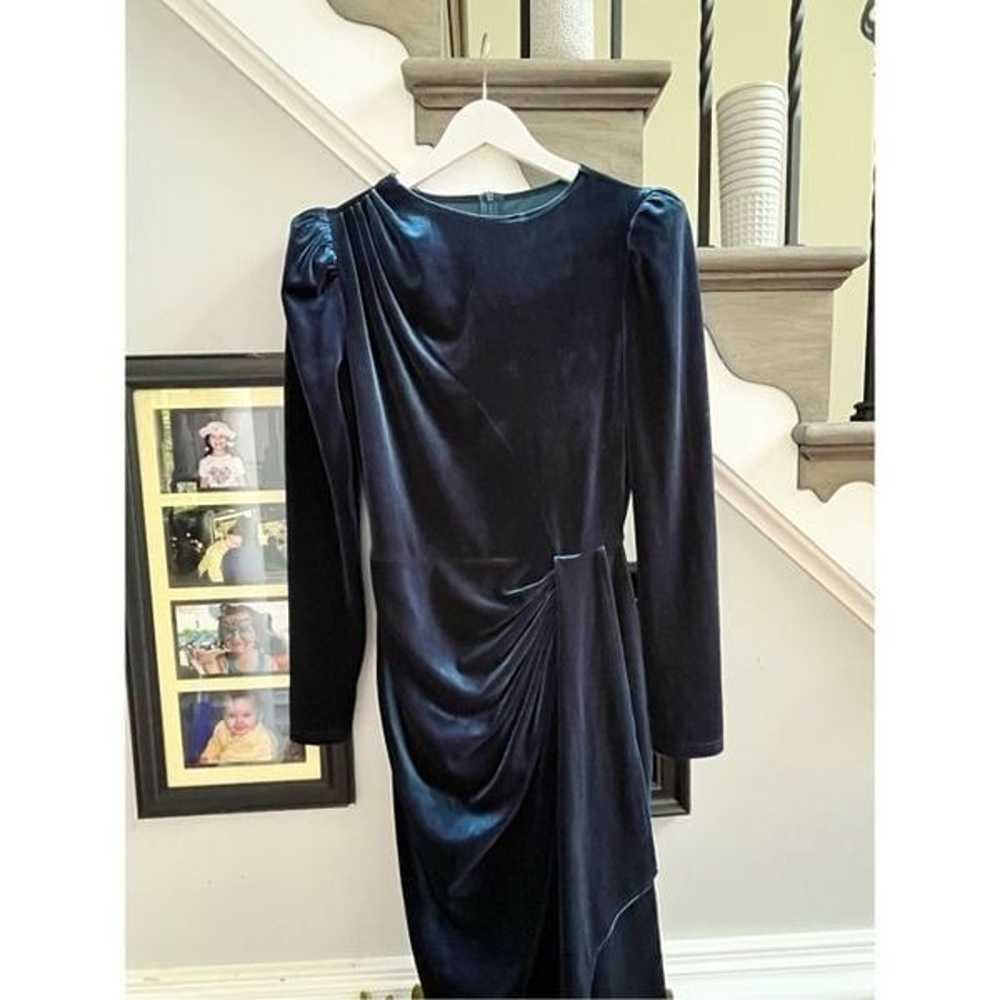 Teal Blue Velvet Puff Sleeve Drape Front Maxi Dre… - image 3