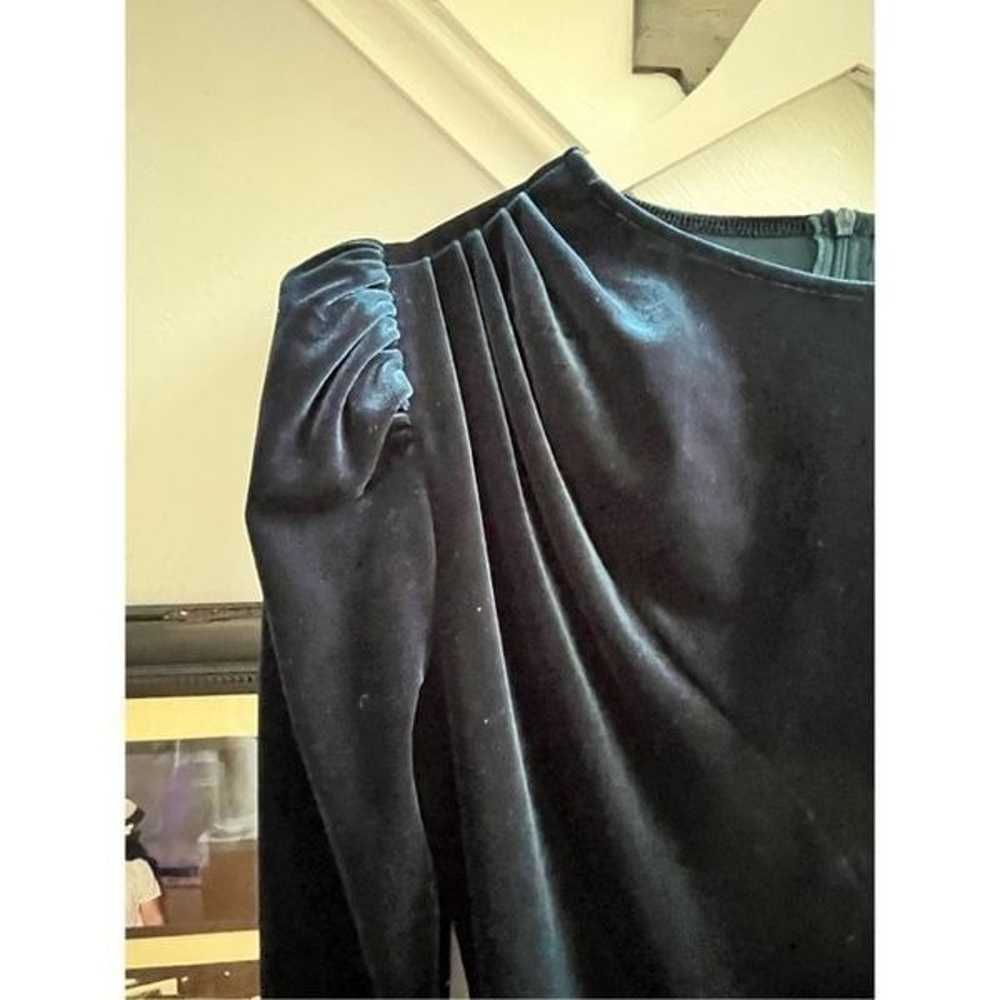 Teal Blue Velvet Puff Sleeve Drape Front Maxi Dre… - image 4