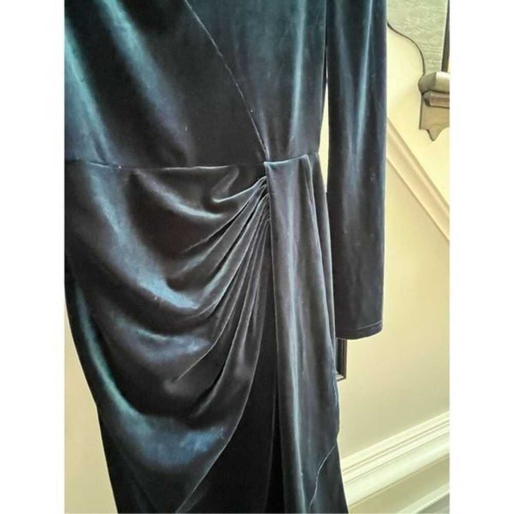 Teal Blue Velvet Puff Sleeve Drape Front Maxi Dre… - image 6