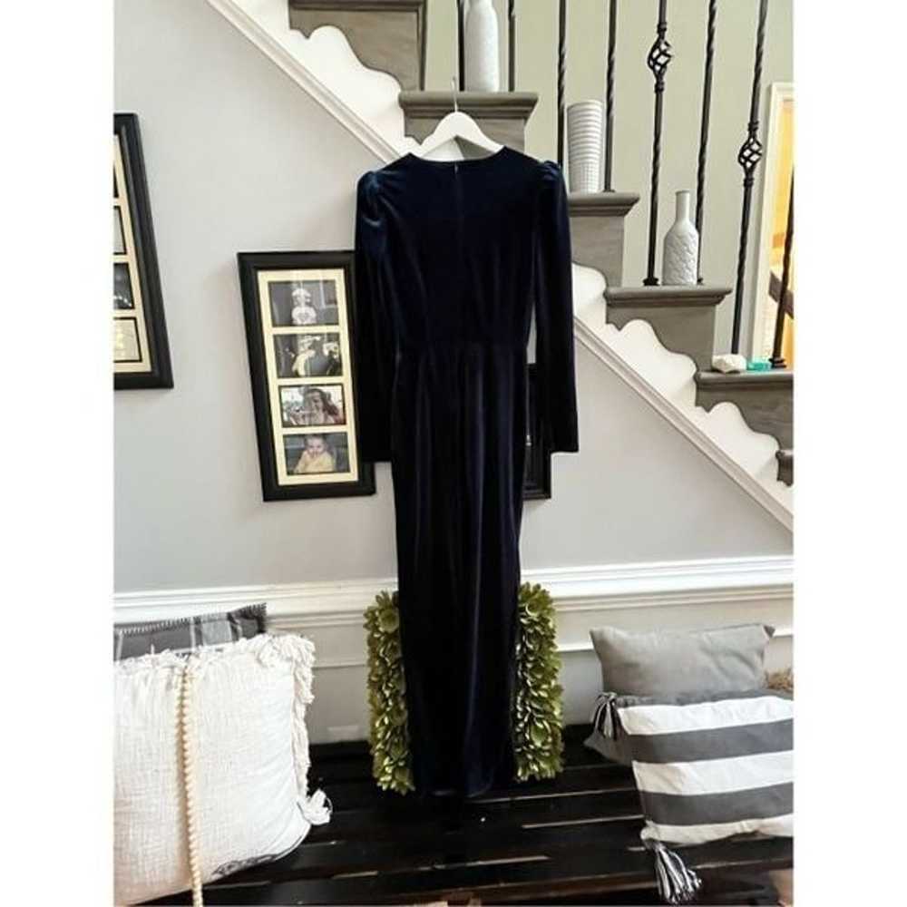 Teal Blue Velvet Puff Sleeve Drape Front Maxi Dre… - image 7