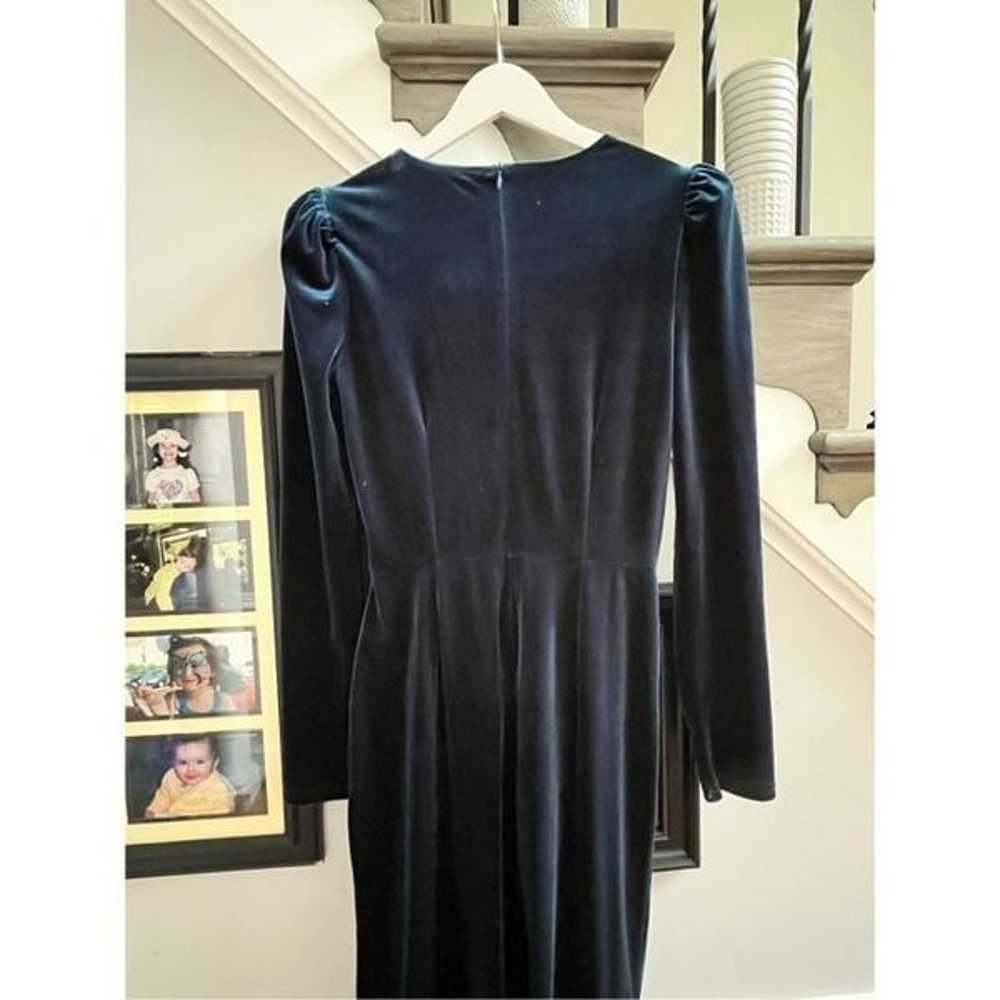 Teal Blue Velvet Puff Sleeve Drape Front Maxi Dre… - image 8