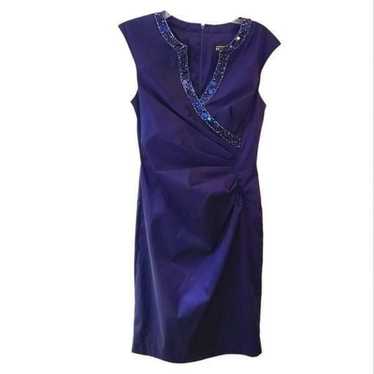 Adrianna Papell Navy Blue Sequin Beaded Sheath Dre