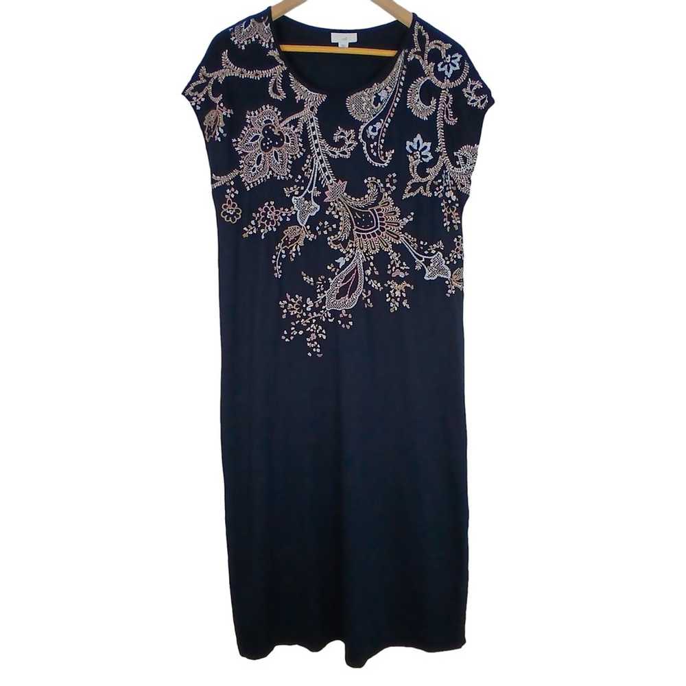 J.JILL SZ M TRELLIS-EMBROIDERED KNIT MIDI DRESS I… - image 2