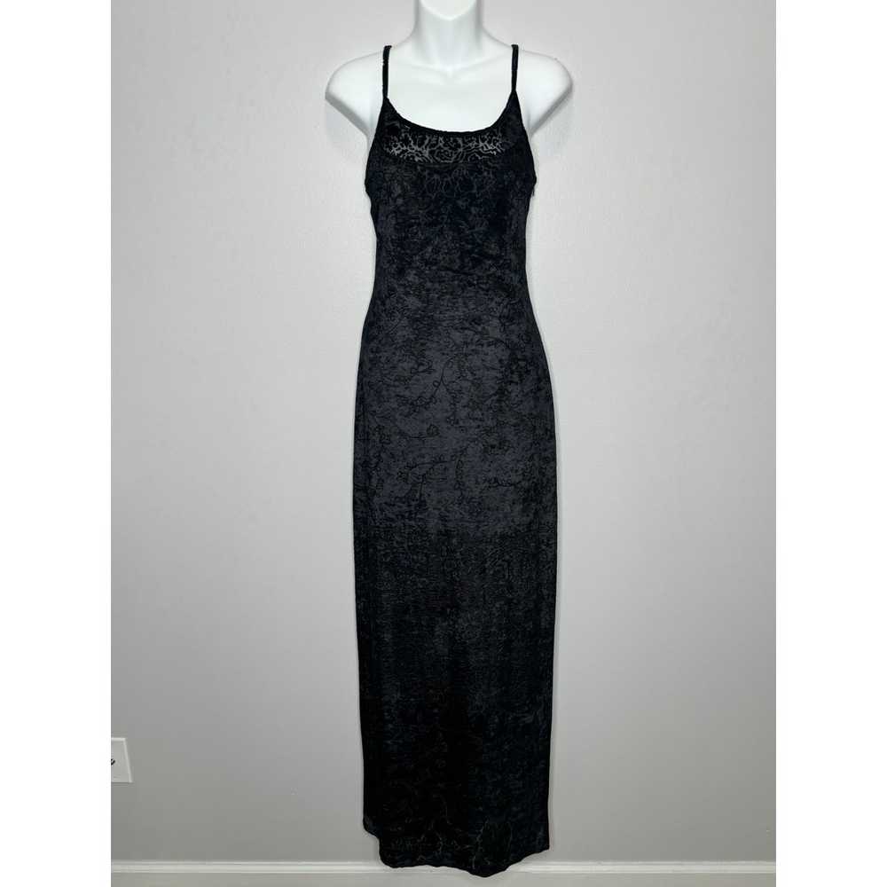 Vintage 90s iKiTo Black Burnout Velvet Floral Max… - image 11