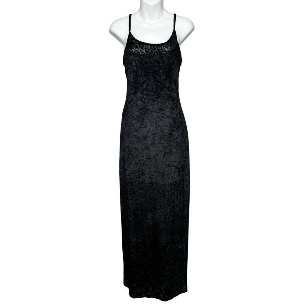 Vintage 90s iKiTo Black Burnout Velvet Floral Max… - image 1