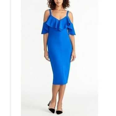 Rachel Roy Cold Shoulder blue flounce pencil Dres… - image 1