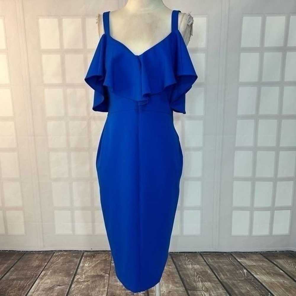 Rachel Roy Cold Shoulder blue flounce pencil Dres… - image 2