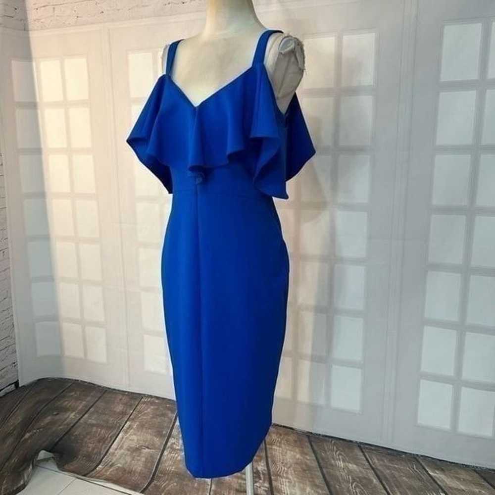 Rachel Roy Cold Shoulder blue flounce pencil Dres… - image 4