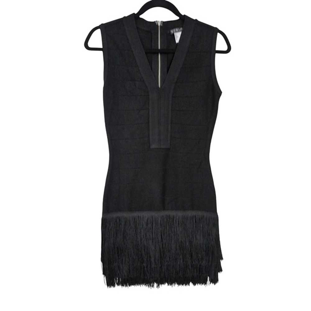 Venus Bandage Fringe Mini Dress Womens 6 Black Sl… - image 3