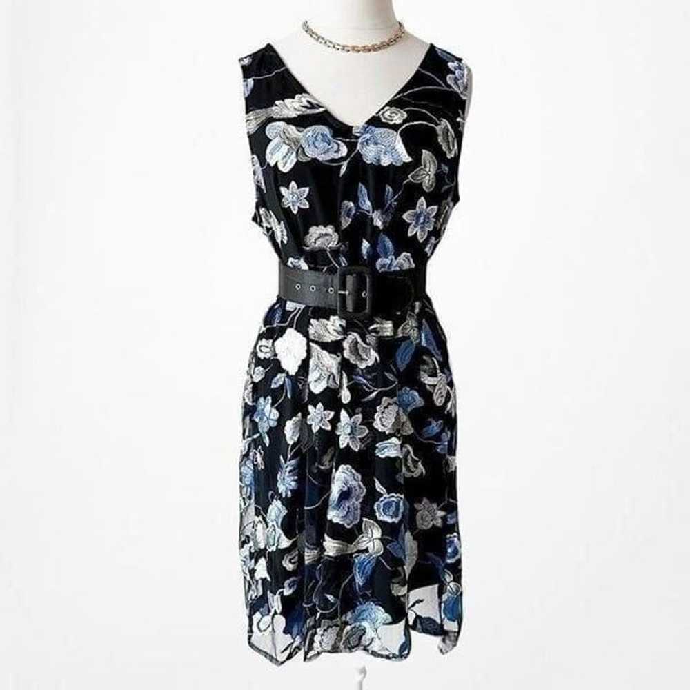 Blue Black V-Neck Floral Tunic Tank Knee Length F… - image 3